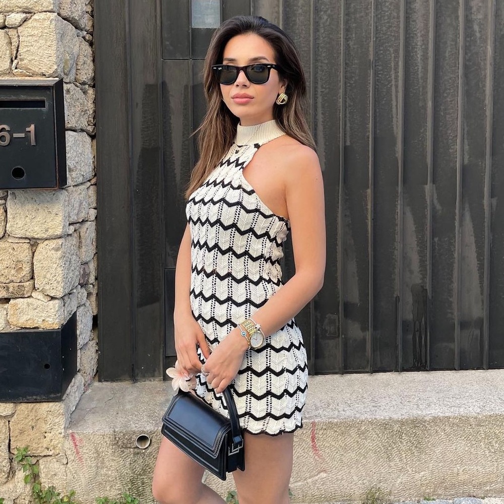 Zara Cream and Black Knit Mini Dress